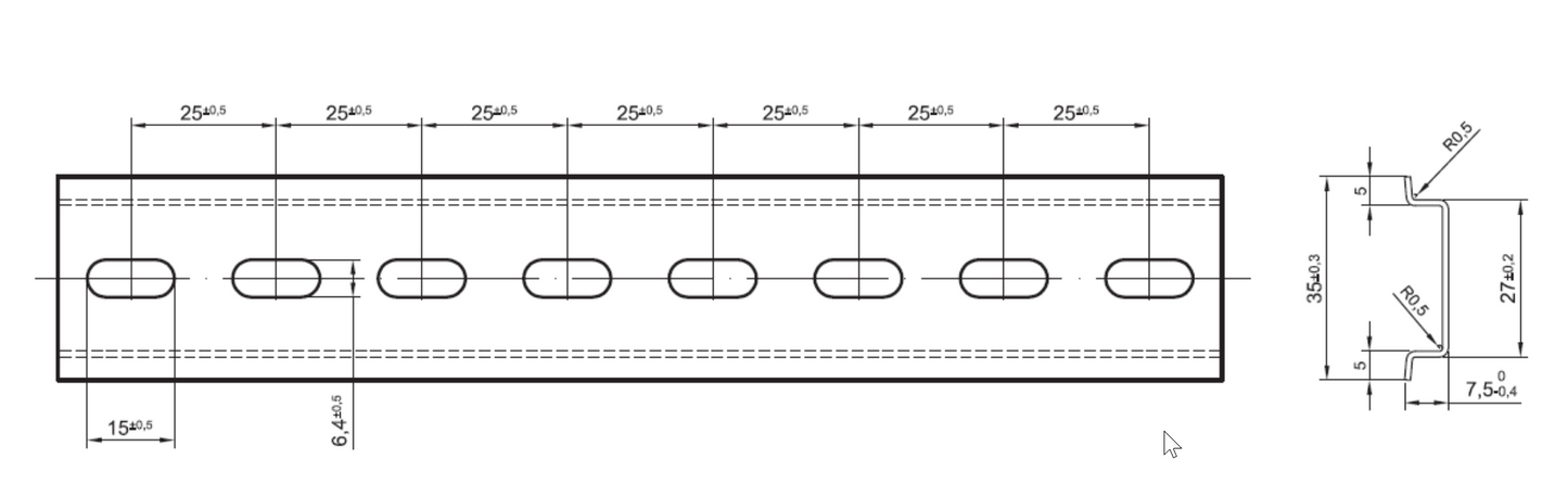 DIN-skinne 35x7,5mm - 1000mm