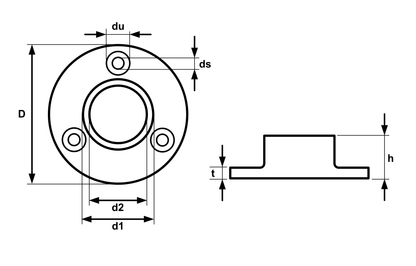 Rustfrit stål fitting - Flange til væg/gulv Ø33.7mm