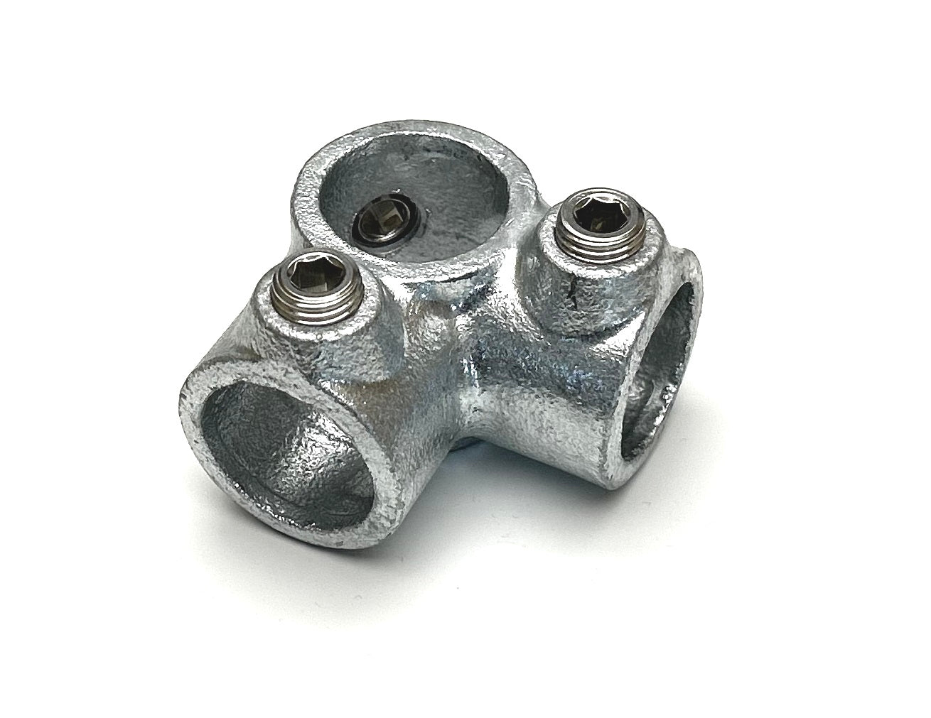 Galvaniseret fitting i støbejern - 90 gr. hjørne Ø33.7mm til 3 rør